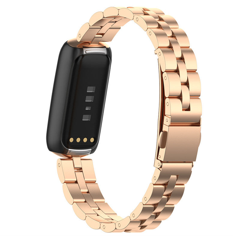 Rustfrit stålbånd med tre perler, flade spænder Udskiftning af urrem til Fitbit Luxe Special Edition Rustfrit stålbånd med tre perler, flade spænder Udskiftning af urrem til Fitbit Luxe Special Edition